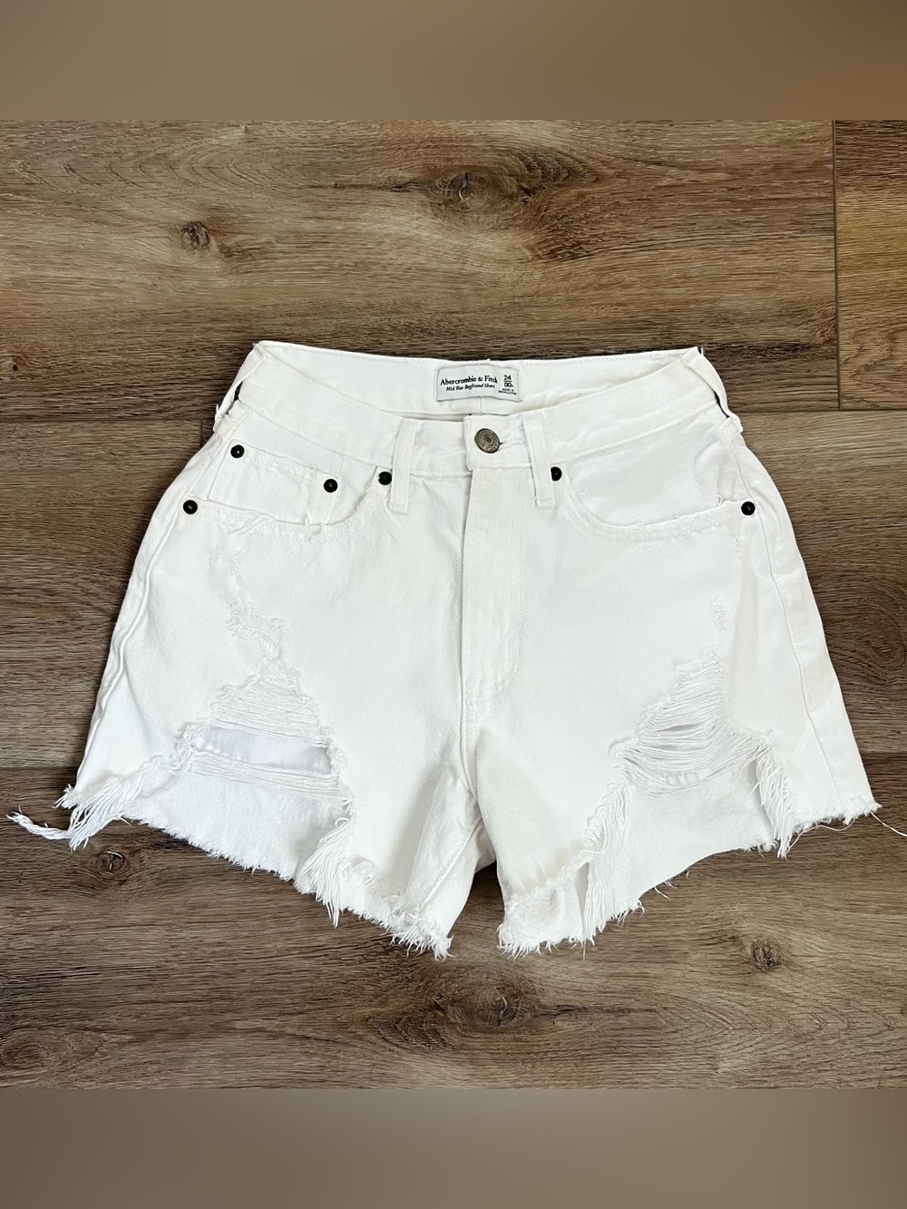 Abercrombie & Fitch White Distressed Cutoff Denim Shorts
